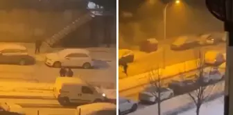 A driver who brandished a knife at those throwing snowballs in Istanbul lost control of their vehicle.