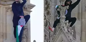 A protester climbed the famous Tower of London and unfurled a Palestinian flag, locking down the city.