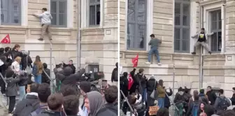 The security locked the building doors, and the students went out through the windows for the protest.