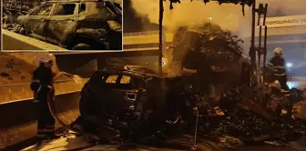 Транспортное средство, столкнувшееся с грузовиком, сгорело дотла.