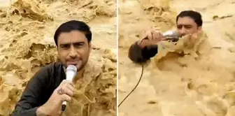 The reporter broadcasting in the floodwaters was swept away by the current.