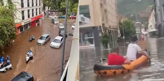 Flood in Muğla! Roads and shops are submerged, citizens are being evacuated with boats.