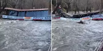 The city is experiencing a disaster! Even the restaurant has been swept away by the current.