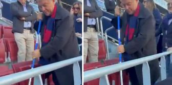 The president of Barcelona took a broom and cleaned the stadium.