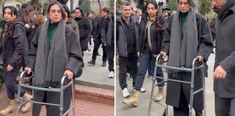 Sinem Dedetaş attended the funeral with a walker.