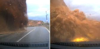 The landslide swallowed the car like this! Everything lasted 3 seconds.