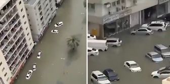 Due to heavy rainfall in the city of Sharjah, UAE, vehicles were submerged underwater.