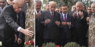 Bahçeli at Alparslan Türkeş's grave: The detail in the photograph caught attention.