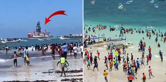 Call Bey is in Somalia! He rushed to the beach upon seeing the Turkish flag.