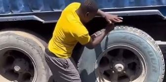 He slashed the truck's tire and experienced the shock of his life.