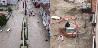 10 minutes of rain caused flooding in Samsun! Vehicles were swept away, homes were flooded.