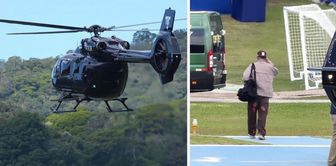 An image that makes you say 'Where there's money, there's peace'! Look at the name getting off the helicopter.