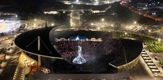 Kanye West concert captured from an aerial view