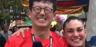 Interesting moments in World Cup broadcast! A reporter suddenly kissed the live broadcaster.