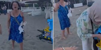 A woman who verbally attacked a mother and her daughter in headscarves on the beach has been taken into custody.