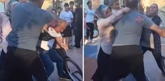 They fought in front of the children, kicking and punching.