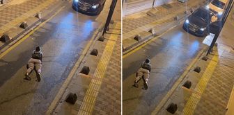 Interesting scene in Istanbul! He lay down in the middle of the road and played with his phone.