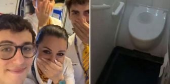 Shocking image on the plane! Left feces without lifting the toilet seat.