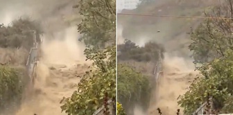 Frightening flood footage in Başakşehir: Muddy waters flowed down the slope like this