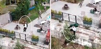 He rained threats over the phone! When he saw the police, he jumped over the wall.