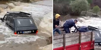 Car caught in floodwaters in Aydın: Driver and passenger rescued