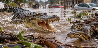 In Argentina, hit by the flood, poisonous snakes and crocodiles descended into the neighborhoods.
