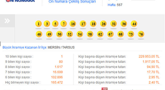 ON NUMARA 568. HAFTA ÇEKİLİŞ SONUCU (ON NUMARA 24 HAZİRAN)

