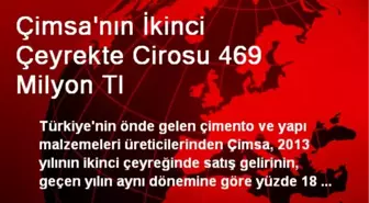 Çimsa'nın İkinci Çeyrekte Cirosu 469 Milyon Tl