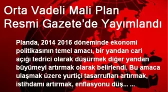 Orta Vadeli Mali Plan Resmi Gazete'de Yayımlandı