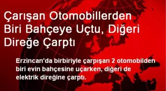 Çarışan Otomobillerden Biri Bahçeye Uçtu, Diğeri Direğe Çarptı