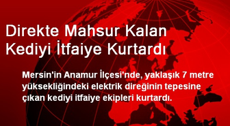 Mersin'de Direkte Mahsur Kalan Kediyi İtfaiye Kurtardı