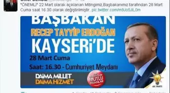 Başbakan'ın Kayseri Mitingi Ertelendi