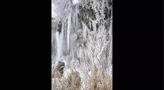 Sivas'ta Soğuk Hava Şelaleyi Dondurdu