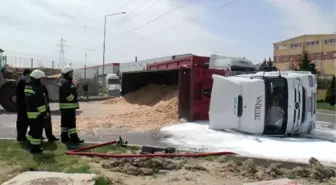 Tekirdağ'da Taş Dolu Tır Yan Yattı