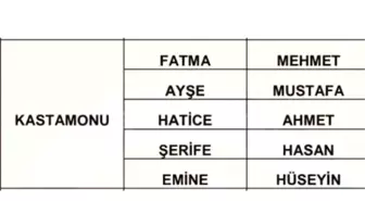 Kastamonu'da Çok Kullanılan İsimler Açıklandı