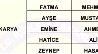 Sakarya'da Ailelerin Çocuklarına Verdiği İlk 5 İsim Açıklandı