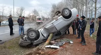 Otomobile Ağaç Saplandı, Sürücüsü Yara Almadan Kurtuldu