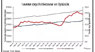 Betam: Tarım Dışı İşsizlik Nisan'da 0.1 Puan Azalarak Yüzde 13.6 Olacak