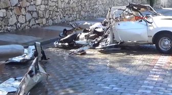 Çanakkale Tır'dan Düşen Dozer 5 Araca Zarar Verdi