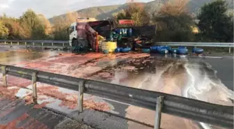 Asit Yüklü Kamyona Çarptı, Tem Trafiğe Kapandı