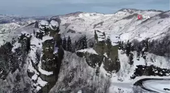 Ordu'nun Peri Bacaları Olarak Anılan Kayalıklar Havadan Görüntülendi