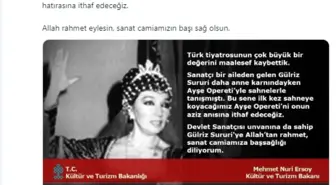 Bakan Mehmet Nuri Ersoy'dan Gülriz Sururi'ye Taziye Mesajı
