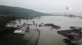 Gönen'de Sular Altında Kalan Çeltik Tarlaları Havadan Görüntülendi