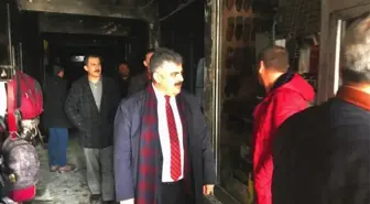 Başkan Özgüven Yangında İşyerleri Zarar Gören Esnafları Ziyaret Etti