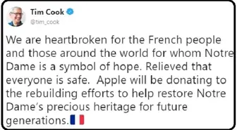 Cook: Apple da Notre Dame'a Yardım Edecek