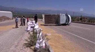 Arpa yüklü kamyonet devrildi: 3 yaralı