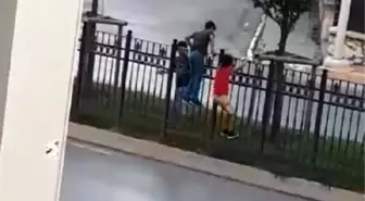 Üst geçidi kullanmayan çocuğa dayak kamerada