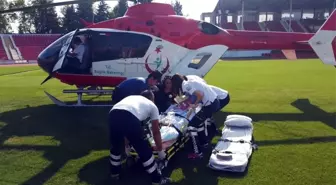 Otobüs yangınından etkilenen hasta helikopter ambulans ile Eskişehir'e sevk edildi