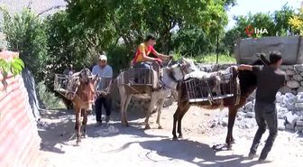 Araçların giremediği yerlere katırlarla taş taşındı