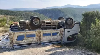 Ters dönen kamyondan burnu bile kanamadan çıktı